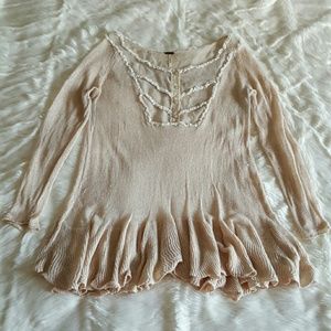 Free People Long Sleeve Ruffle Waist Top